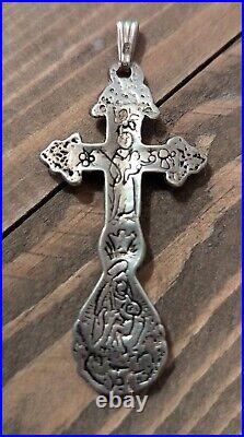 Vintage Sterling Silver Ornate Antique Cross Religious Pendant