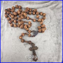 Vintage Wooden Beaded Rosary French Souvenir 96