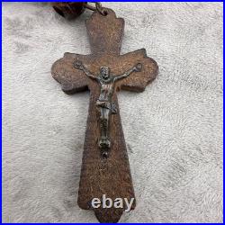 Vintage Wooden Beaded Rosary French Souvenir 96