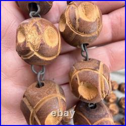 Vintage Wooden Beaded Rosary French Souvenir 96