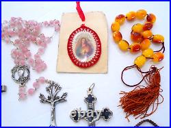 Vintage/antique Catholic Rosaries Crucifix Cross Medals Religious Relics