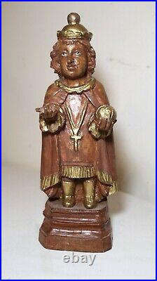 Vintage antique carved wood religious Jesus of Prague sculpture statue saint