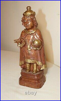 Vintage antique carved wood religious Jesus of Prague sculpture statue saint