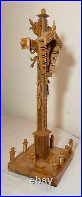 Vintage hand carved wood tramp art style religious altar crucifix altar cross