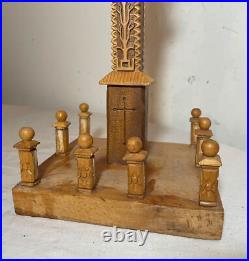 Vintage hand carved wood tramp art style religious altar crucifix altar cross