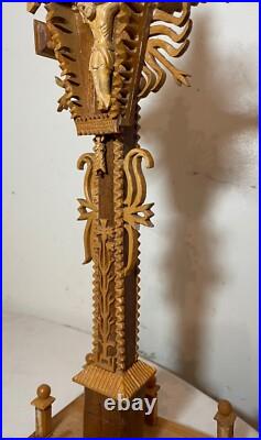 Vintage hand carved wood tramp art style religious altar crucifix altar cross