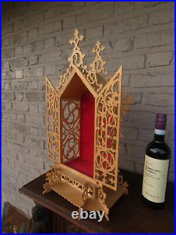 Vintage wood cut religious home altar chapel neo gothic design rare