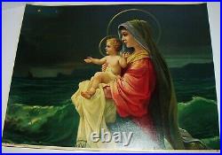 Virgin Mary Immaculate Religious Antique Chromolithograph Large Print Ornate
