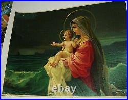 Virgin Mary Immaculate Religious Antique Chromolithograph Large Print Ornate