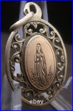 Virgin Mary Lourdes Apparition Antique Silver Religious Beautiful Medal Pendant