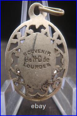 Virgin Mary Lourdes Apparition Antique Silver Religious Beautiful Medal Pendant