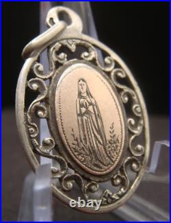 Virgin Mary Lourdes Apparition Antique Silver Religious Beautiful Medal Pendant