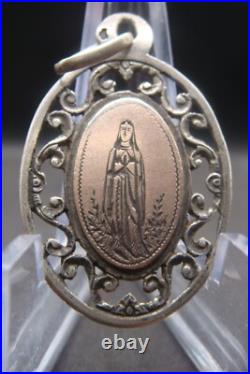 Virgin Mary Lourdes Apparition Antique Silver Religious Beautiful Medal Pendant
