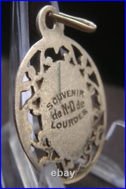 Virgin Mary Lourdes Apparition Antique Silver Religious Beautiful Medal Pendant