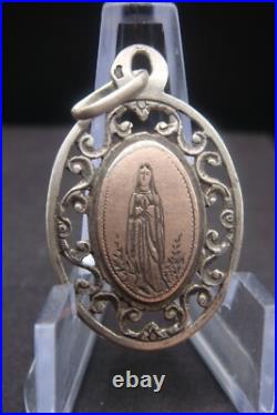 Virgin Mary Lourdes Apparition Antique Silver Religious Beautiful Medal Pendant