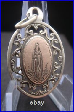Virgin Mary Lourdes Apparition Antique Silver Religious Beautiful Medal Pendant Virgin Mary Lourdes Apparition Antique Silver Religious Beautiful Medal Pendant