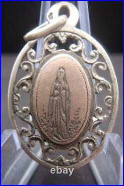 Virgin Mary Lourdes Apparition Antique Silver Religious Beautiful Medal Pendant