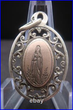 Virgin Mary Lourdes Apparition Antique Silver Religious Beautiful Medal Pendant