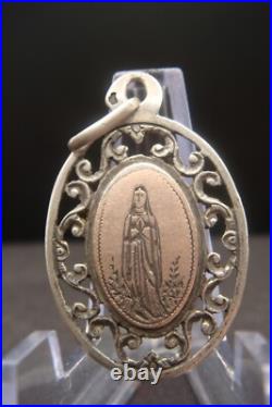 Virgin Mary Lourdes Apparition Antique Silver Religious Beautiful Medal Pendant