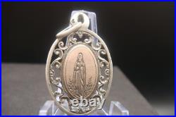 Virgin Mary Lourdes Apparition Antique Silver Religious Beautiful Medal Pendant Virgin Mary Lourdes Apparition Antique Silver Religious Beautiful Medal Pendant