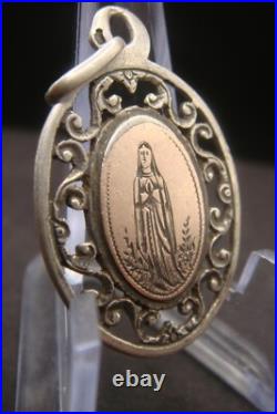 Virgin Mary Lourdes Apparition Antique Silver Religious Beautiful Medal Pendant