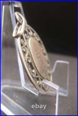 Virgin Mary Lourdes Apparition Antique Silver Religious Beautiful Medal Pendant