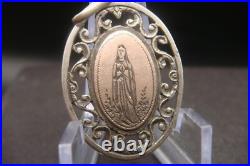 Virgin Mary Lourdes Apparition Antique Silver Religious Beautiful Medal Pendant