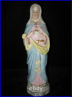 Virgin Mary Statue Immaculate Heart Antique Catholic Religious Figurine