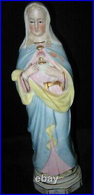 Virgin Mary Statue Immaculate Heart Antique Catholic Religious Figurine