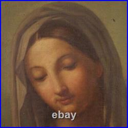 Virgin painting oil on canvas, religious framework signed dated antique style