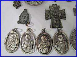 Vtg Antique 17 Religious Medals & Crosses Crucifixes