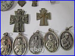 Vtg Antique 17 Religious Medals & Crosses Crucifixes