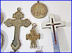 Vtg Antique 17 Religious Medals & Crosses Crucifixes