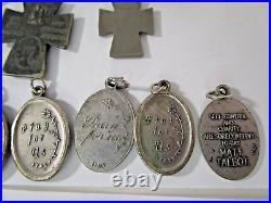 Vtg Antique 17 Religious Medals & Crosses Crucifixes