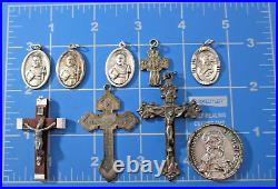 Vtg Antique 17 Religious Medals & Crosses Crucifixes