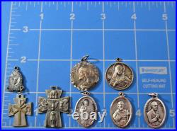 Vtg Antique 17 Religious Medals & Crosses Crucifixes