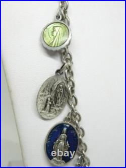 Vtg Antique Art Nouveau CATHOLIC Religious Medal Multi 20 Charm Necklace Enamel