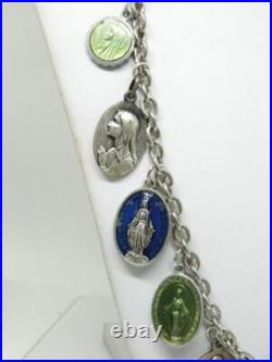 Vtg Antique Art Nouveau CATHOLIC Religious Medal Multi 20 Charm Necklace Enamel