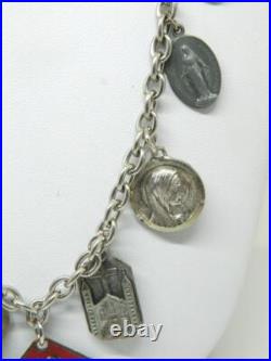 Vtg Antique Art Nouveau CATHOLIC Religious Medal Multi 20 Charm Necklace Enamel