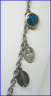 Vtg Antique Art Nouveau CATHOLIC Religious Medal Multi 20 Charm Necklace Enamel