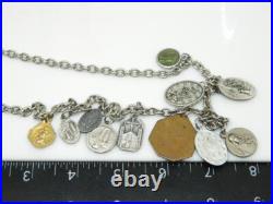 Vtg Antique Art Nouveau CATHOLIC Religious Medal Multi 20 Charm Necklace Enamel