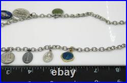 Vtg Antique Art Nouveau CATHOLIC Religious Medal Multi 20 Charm Necklace Enamel