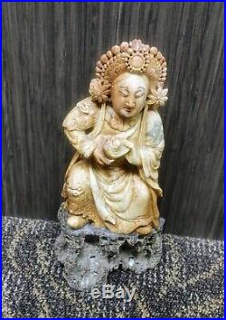 Vtg Antique Chinese Asian Oriental Stone Carved Buddist Religious Statue 10 1/2