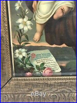 Vtg Antique ORNATE Victorian Frame Patron Saint Antony Religious Litho Print