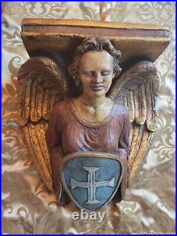 Vtg Antique Religious Christian Wall Console 17/ 18th C Style Angel Shield Cross