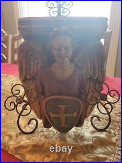 Vtg Antique Religious Christian Wall Console 17/ 18th C Style Angel Shield Cross