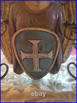 Vtg Antique Religious Christian Wall Console 17/ 18th C Style Angel Shield Cross