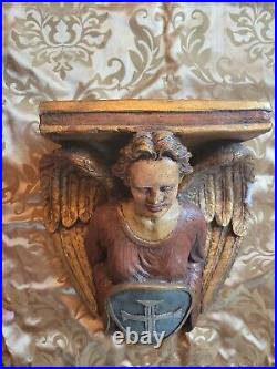 Vtg Antique Religious Christian Wall Console 17/ 18th C Style Angel Shield Cross