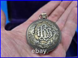 Vtg Antique Religious Sterling Silver Communion Wafer Pyx Host Box IHS Priest