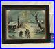 Vtg-Antique-Victorian-Wood-Chalk-Framed-Litho-Print-Winter-Church-Sleigh-Ride-01-la